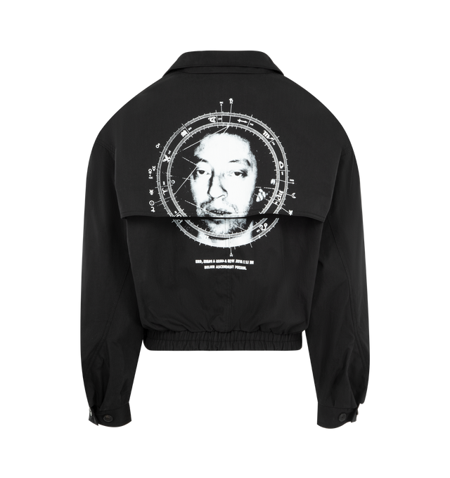 Image 2 of 3 - BLACK - ENFANTS RICHES DEPRIMES Serge Track Jacket featuring zip front closure, Japanese cotton nylon gabardine, viscose lining, stand collar, panelled construction, flap pockets with button closure, elastic waistband and printed artwork.   