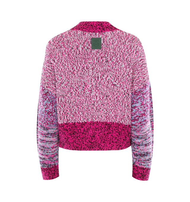 Image 2 of 2 - PINK - Loewe handcrafted multi-color pink yarn mix knit sweater crafted in medium-weight chunky wool moulin knit. Features a relaxed fit, short length, round neck, contrast collar, cuffs and hem, dropped shoulders and balloon sleeves. Made in Republic of Macedonia. 