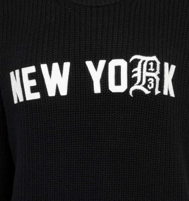 BLACK - R13 New York Boyfriend Sweater featuring crewneck, logo embroidered at chest and felted text appliqu� at chest. 100% cotton. Made in China.