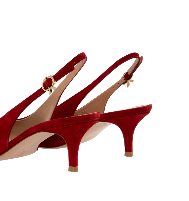 Image 3 of 4 - RED - Gianvito Rossi Robbie Slingback 55 crafted from supple suede featuring a pointed-toe and 55mm kitten heel. The back strap is completed with the metallic Ribbon buckle, signature of the Maison. Handmade in Italy. 100% SUEDE. 