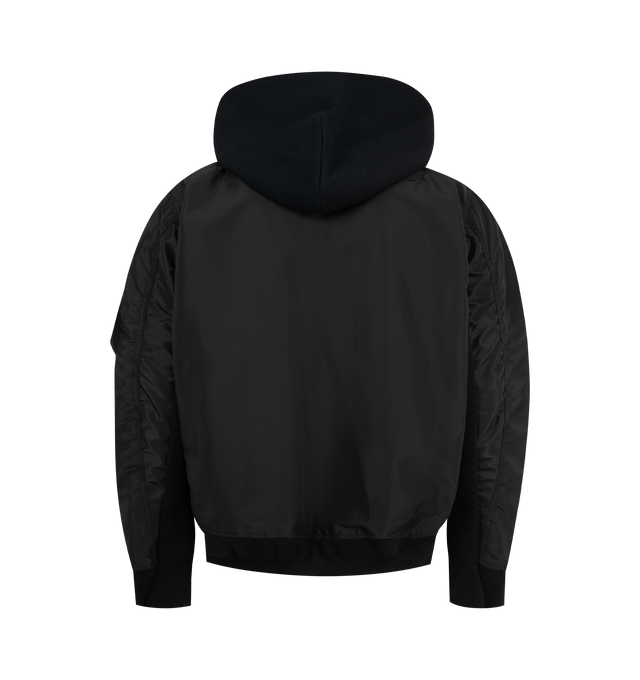 Image 2 of 3 - BLACK - SACAI Sponge Sweat Hoodie featuring paneled construction, drawstring at hood, two-way zip closure, twin grosgrain press-stud tabs at chest, front patch pockets, rib-knit hem and cuffs and logo-engraved silver-tone hardware. 
