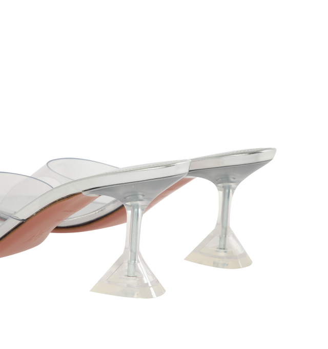Image 3 of 4 - SILVER - AMINA MUADDI Lupita Glass Slipper featuring transparent PVC mule sandals, open toe, slide style, leather lining and leather outsole. 70 mm clear plexi exaggerated pedestal stiletto heel. Made in Italy. 