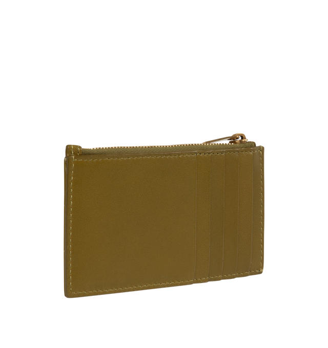 Image 2 of 3 - GREEN - SAINT LAURENT Zipped Card Case featuring leather lining, zipped closure, five card slots and one zipped pocket. 5.1 X 3.1 X 0.8 inches. 70% lambskin, 30% metal.  