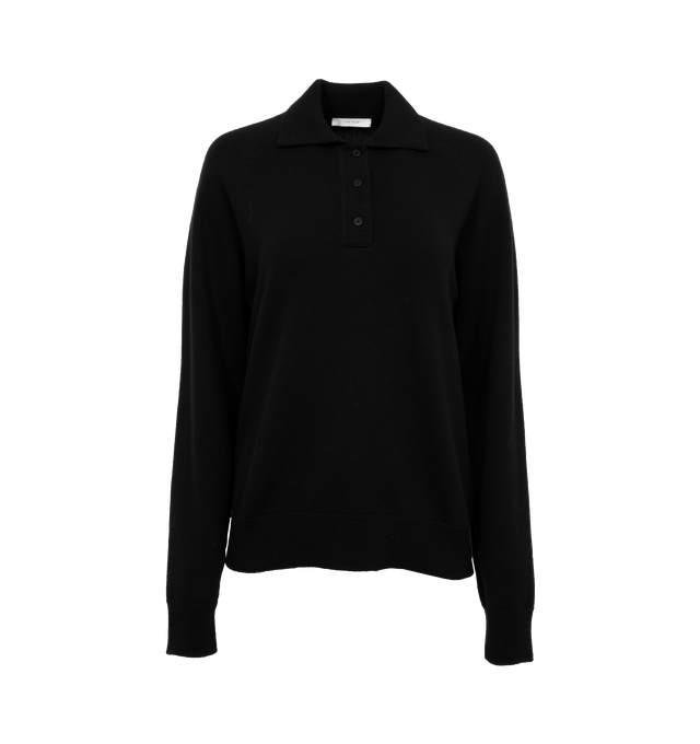 BLACK - THE ROW Eli Top featuring menswear-inspired polo, midweight cashmere with relaxed fit and 3-button front placket. 100% cashmere. Made in Italy.