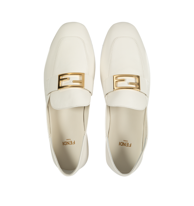 Image 4 of 4 - WHITE - FENDI Baguette Loafers featuring FF Baguette motif, suede sole with raised rubber inserts, the heel can be folded to wear the style as a sabot and gold-finish metalware. 100% lamb leather. Made in Italy. 