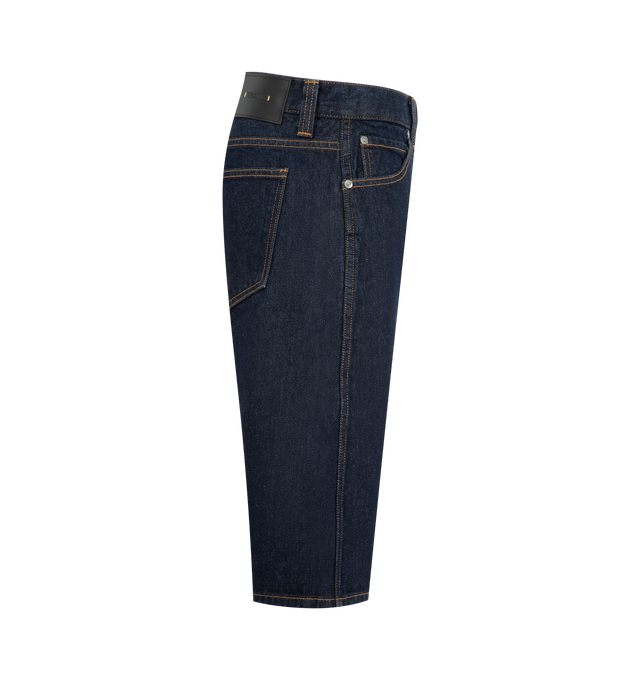Image 3 of 3 - BLUE - KHAITE Kinga Short featuring low rise, a longer length, five-pocket styling, curved seams that create a subtly bowed silhouette and a signature button of antiqued nickel. 100% cotton. 