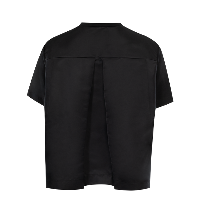 Image 2 of 2 - BLACK - SACAI Boxy Jersey Nylon T-Shirt featuring crew neckline, short sleeves, chest patch pocket, boxy fit, back yoke, box pleat and pullover style. Cotton/nylon/polyamide. Made in Japan. 