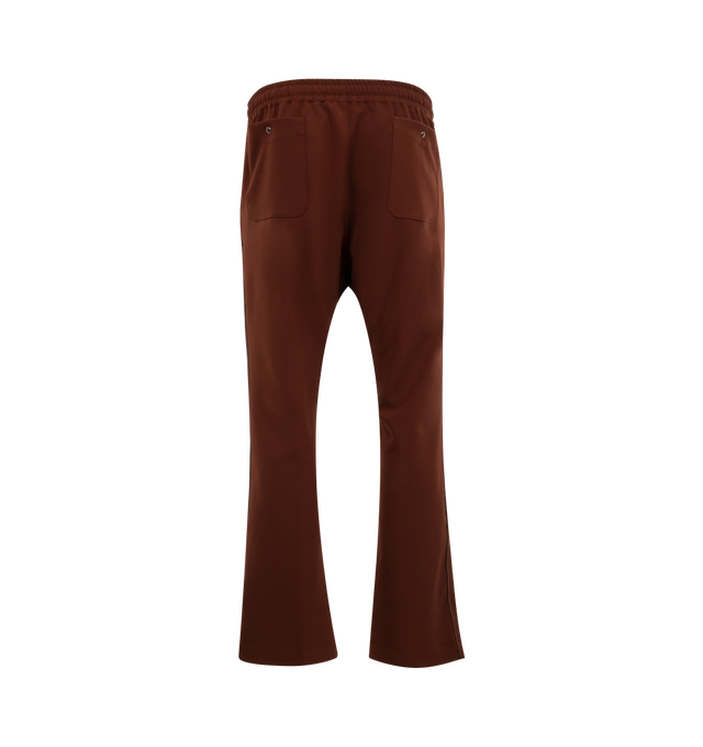 Image 2 of 3 - BROWN - NEEDLES Piping Cowboy Trousers featuring stretch polyester, drawstring at elasticized waistband, four-pocket styling, zip-fly, logo graphic embroidered at front, pinched seam at front legs and satin piping at outseams. 89% polyester, 11% polyurethane. Trim 1: 100% polyester. Trim 2: 100% rayon.  