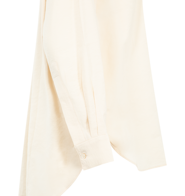 Image 3 of 3 - WHITE - STUDIO NICHOLSON Sheer Shirt featuring band collar, front button closure, curved hem, dropped shoulders, button cuffs and relaxed fit. Made in Portugal. 