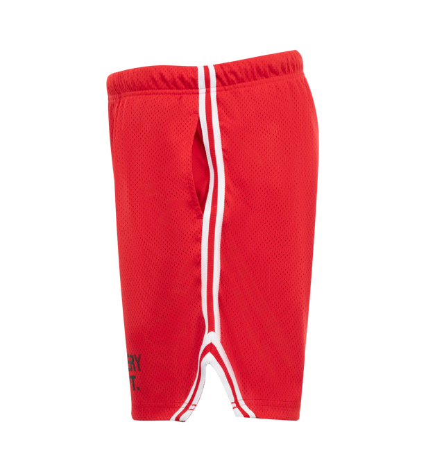 Image 3 of 3 - RED - Gallery Dept. Venice court shorts, featuring a refined silhouette that's slightly shorter than our last release, offering a fresh, modern fit without compromising on comfort and performance. Crafted from breathable mesh jersey with a GD ENGLISH logotype at front, balloon fit with an elasticized waistband and inner drawstring, front slip pockets,  white striped piping over seams and double lining.Made in Los Angeles, CA. Material: 100% Polyester.  