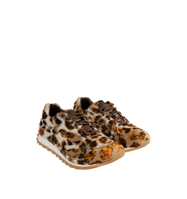 Image 2 of 5 - MULTI - BOTTEGA VENETA Orbit Sneaker in calf hair with jaguar print featuring lace-up front and gripped soles. Rubber outsole. Made in Italy. 