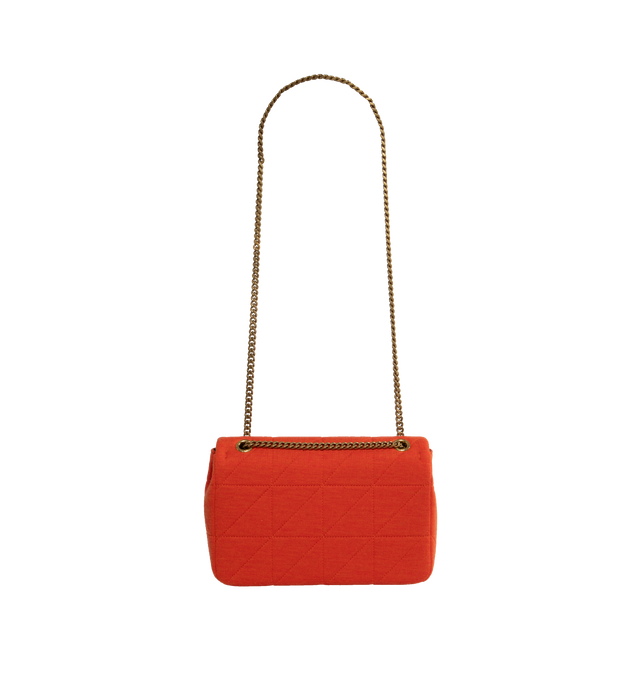 Image 2 of 3 - ORANGE - Saint Laurent Jamie flap handbag with quilted Carr Rive Gauche top-stitching, pivoting YSL closure and sliding chain strap that allows it to be carried 2 ways. Crafted from wool jersey with leather lining and light bronze tone hardware. Measures 9.4 X 6.1 X 2.5 inches with a chain length between 9 and 16 inches. Made in Italy.  