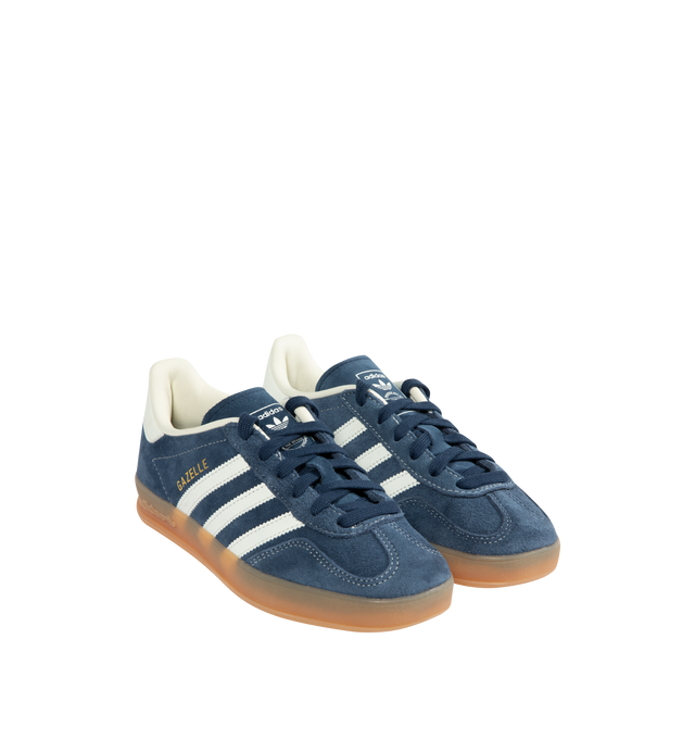 Image 2 of 5 - NAVY - Adidas Gazelle Indoor Sneakers are a lace-up style with suede uppers and gum outsoles. Textile linings. Unisex style in men's sizes. 