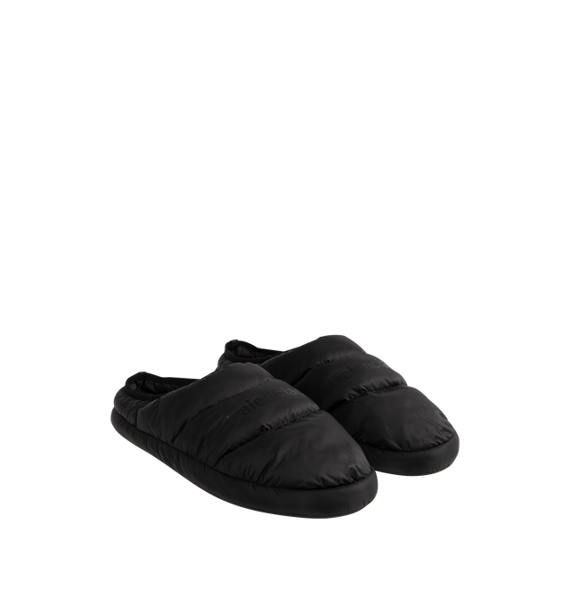 Image 2 of 4 - BLACK - BALENCIAGA Alaska Slipper featuring round toe, open at back, Balenciaga logo printed on the upper and tone-on-tone sole and insole. Upper: polyamide. Sole: TPU. Insole: polyester. Made in Italy. 