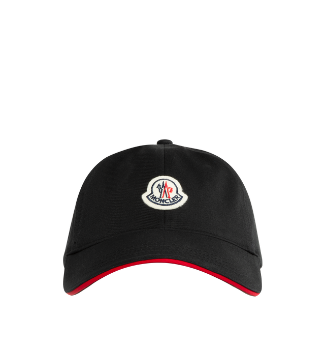 BLACK - MONCLER Baseball Cap featuring under visor and piping in contrast color, adjustable back tab and felt logo patch. 100% cotton. 100% polyester.