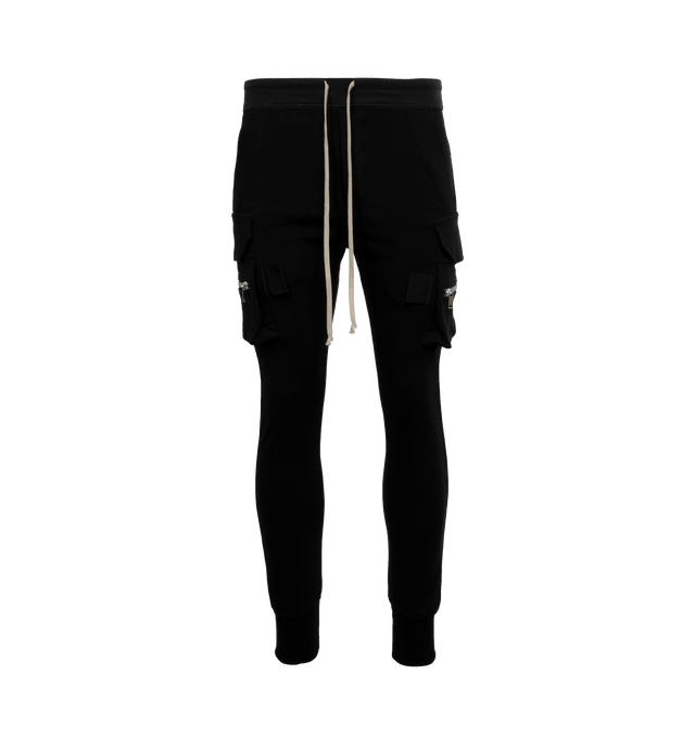 BLACK - RICK OWENS Mastodon Cargo Sweatpants featuring elasticated drawstring waist, tapered leg, side slit pockets, back pockets and zipped pockets. 100% cotton.