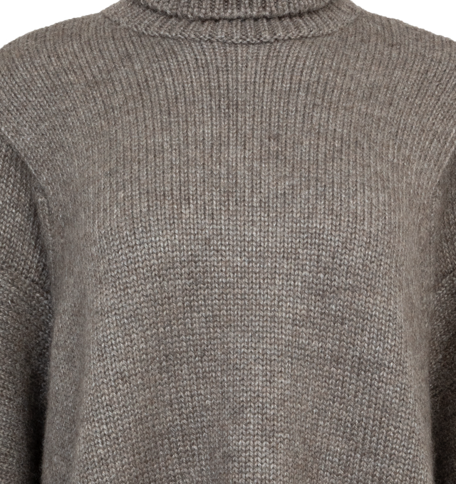 Image 3 of 3 - GREY - THE ROW ERCI TOP featuring turtleneck, rib knit collar and back hem and dropped shoulders. 60% alpaca, 40% silk. Made in Italy. 