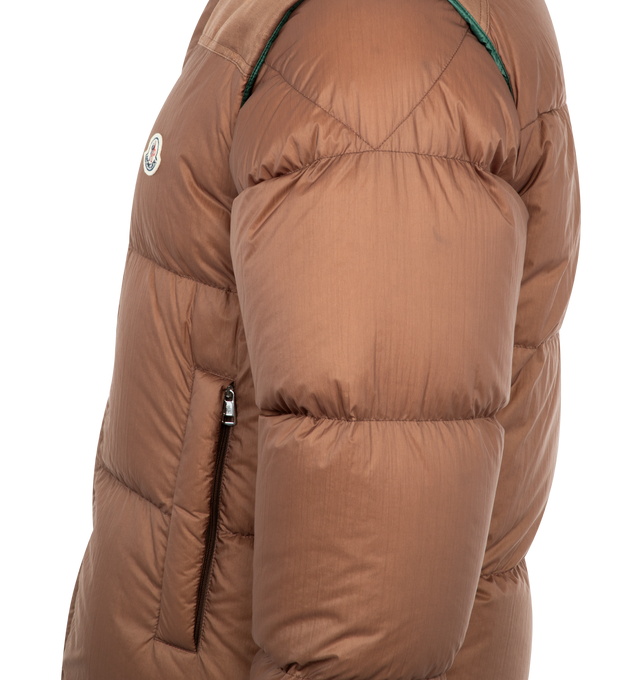 Image 3 of 6 - BROWN - MONCLER GRENOBLE Verone Convertible Down Puffer Jacket featuring reversible contrasting color, convertible to vest, front snap closure, stand collar, long zip-off sleeves with elastic cuffs, front welt pockets and drawcord-toggle hem. 100% nylon. Padding: 90% down, 10% feather.  