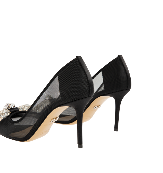 Image 3 of 4 - BLACK - MACH & MACH Double Bow Mesh Pumps featuring a high stiletto heel, crystal double bow detailing, pointed toe and mesh upper. The heel height measures 85mm. Made in Italy. 