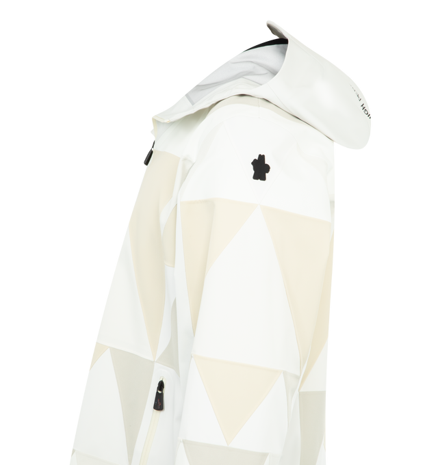 Image 3 of 3 - WHITE - MONCLER GRENOBLE Valserine GORE-TEX Laminate Patchwork Ski Jacket featuring technical quilted in 2L GORE-TEX laminate canvas, 4-way 2L stretch nylon, 2L stretch Dermizax intarsia, heat-sealed seams, adjustable hood with visor, YKK AquaGuard Highly Water Resistant zipper closure, pockets with YKK AquaGuard Highly Water Resistant zipper closure, RECCO reflector, adjustable cuffs, stretch jersey wrist gaiters and logo details. 100% polyester. 