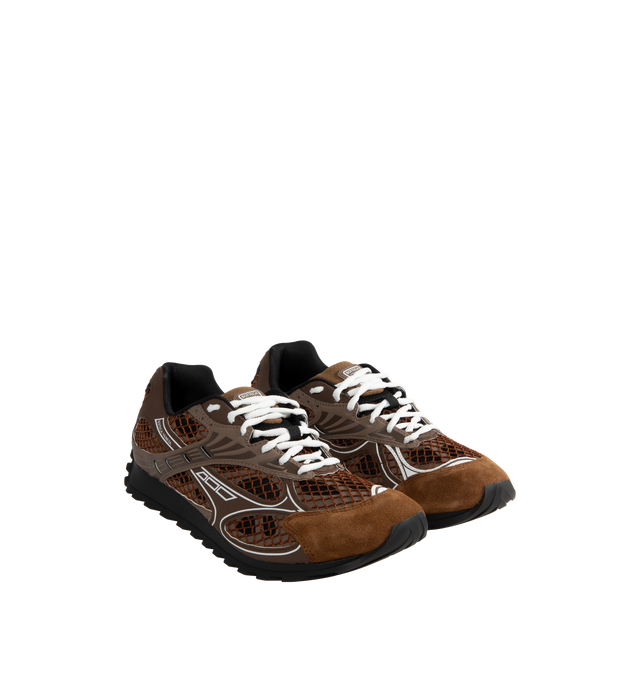 Image 2 of 5 - BROWN - BOTTEGA VENETA Sneakers featuring mechanical textile upper, rubber sole, lace-up front, padded collar and tongue with Bottega Venneta logo detail at tongue. Made in Italy. 