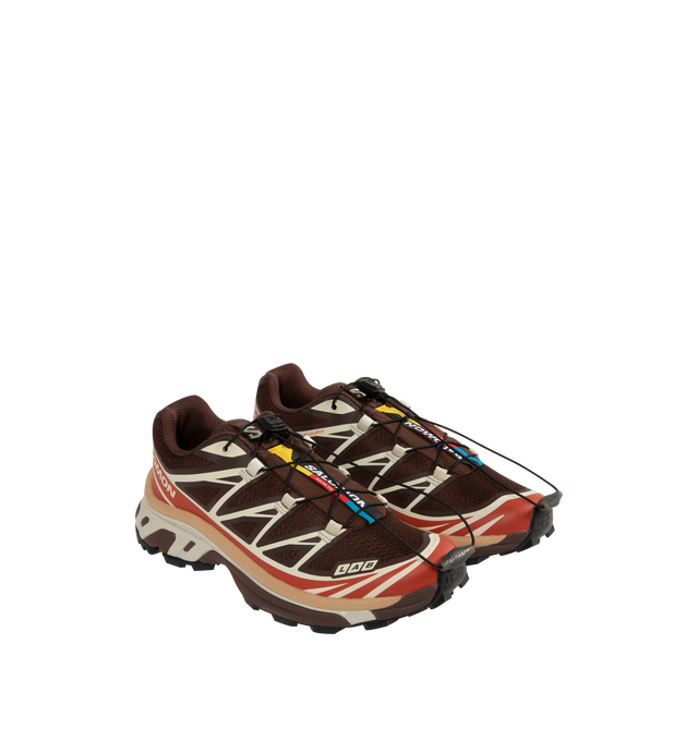 Image 2 of 5 - BROWN - Salomon XT-6 Sportstyle sneakers are a lace-up style with mesh and TPU uppers, textile lining, a streamlined downhill chassis, and EVA cushioning. Unisex style in men's sizing. 