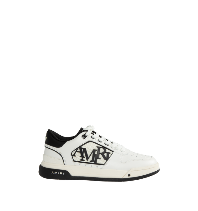 BLACK - AMIRI Classic Leather Logo Low-Top Sneakers featuring rubber logo inserts on the sides, star-shaped perforations, flat heel, round toe, lace-up vamp, MA logo on the tongue, padded collar for comfort, raised backstay logo, rubber outsole and polyester lining. 