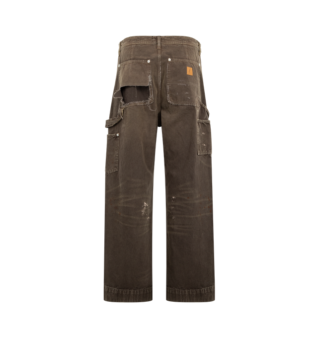 Image 2 of 3 - BROWN - ENFANTS RICHES DEPRIMES Double Knee Paint Pants featuring 13 oz american cotton canvas, straight leg fit, zip fly, logo branded hardware, rivets at front and back pockets, logo embossed leather patch at rear pocket and distessing throughout. Made in USA.   