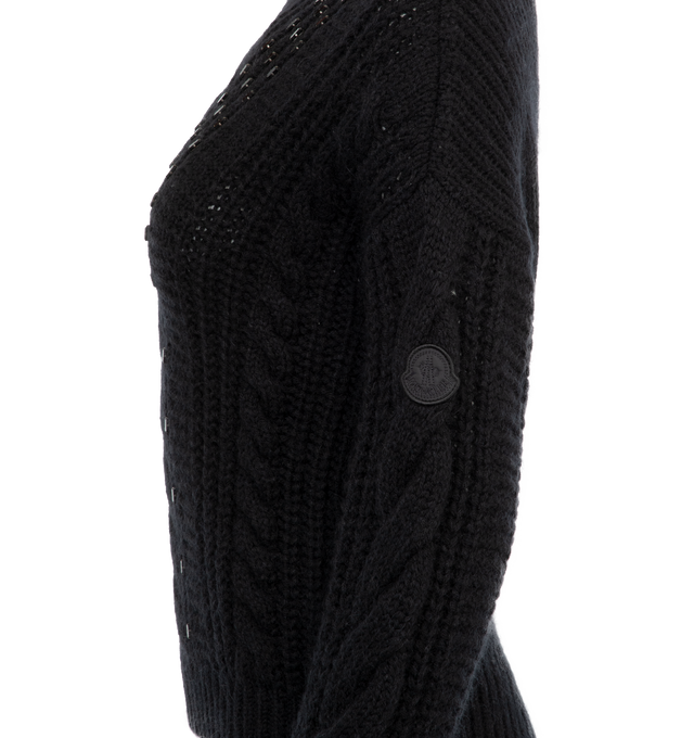 Image 3 of 3 - BLACK - MONCLER Embroidered Mohair & Wool Sweater featuring a mohair and wool blend, cable rib knit, gauge 3, turtleneck, fully-fashioned brioche stitch back and hand-embroidered crystals. 89% wool, 6% mohair, 5% polyamide/nylon. 