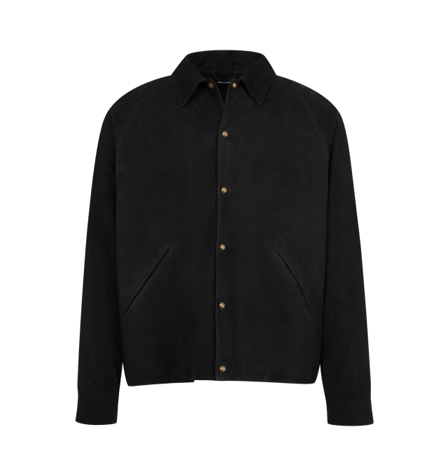 Image 1 of 3 - BROWN - A.Presse Men's Suede Coach Jacket is crafted from supple suede and features a classic coach jacket silhouette inspired by vintage sportswear. Designed with a point collar, front button closure, and a relaxed fit. Main Material: Suede. Made in Japan. 