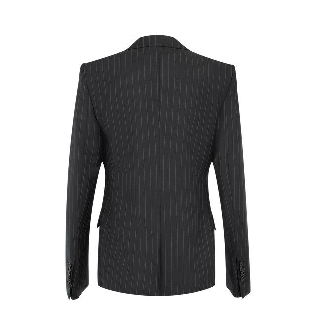 Image 2 of 2 - BLACK - Tom Ford Women's Chalk Stripe single breasted  jacket is made of a striped wool blend , with a slightly curved sleeve shape, tailored shoulder pads and flap pockets.  Main material: Wool. Made in Italy. 