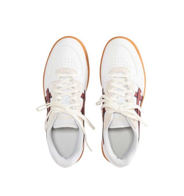 Image 5 of 5 - WHITE - ASICS Skyhand OG Sneakers featuring calf suede, logo-embellished side panels, logo-embroidered tongue, embroidered logo to the rear, round toe, front lace-up fastening, EVA midsole and flat rubber sole. 