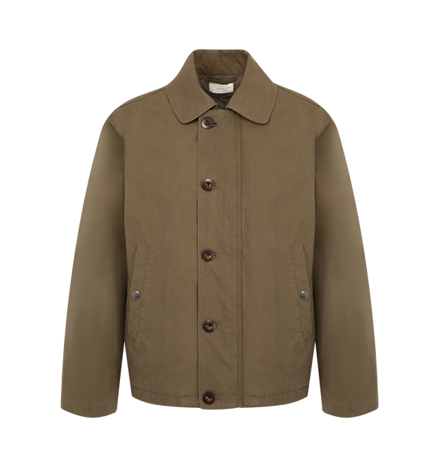Image 1 of 4 - BROWN - The Row Rafi Jacket is crafted from classic English cotton Mackintosh fabric and features a clean, straight silhouette with wrist-length sleeves. Developed without a waxed finish, the fabric is fully waterproof, including along the seams, offering functional weather protection while maintaining The Row's refined, minimalist aesthetic. Finished with a polyamide and cotton lining for added structure and comfort. Main Material: 100% Cotton. Lining: 100% Polyamide, 100% Cotton. Fit: Strai 