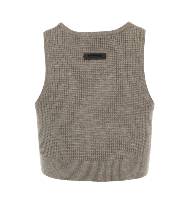 Image 2 of 2 - GREY - Fear of God Essentials Women's Waffle Tank is made of a poly-nylon knit for stretch comfort and texture. The slim fit tank is designed to be a versatile stand-alone or layering piece. An Essentials Fear of God rubberized label is stitched at the back collar. 88% polyester, 12% nylon waffle knit. 