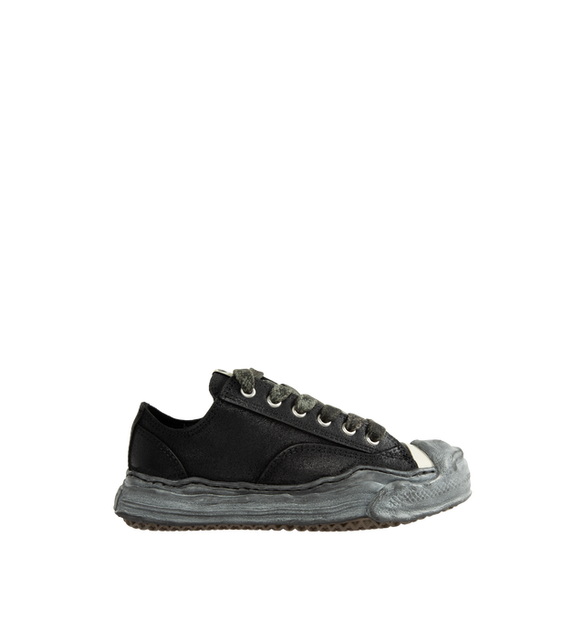 Image 1 of 5 - BLACK - Maison Mihara Yasuhiro Hank OG Sole Waxed Low-Top Sneakers are crafted from wax-treated polyurethane and feature the brand's signature sculpted OG sole, originally molded from clay by the designer. Designed with the HANK silhouette, this low-top sneaker combines a distinctive waxed finish that creates unique shine and texture with the label's signature handcrafted sole construction. Main Material: Polyurethane Upper. Sole: Rubber. 