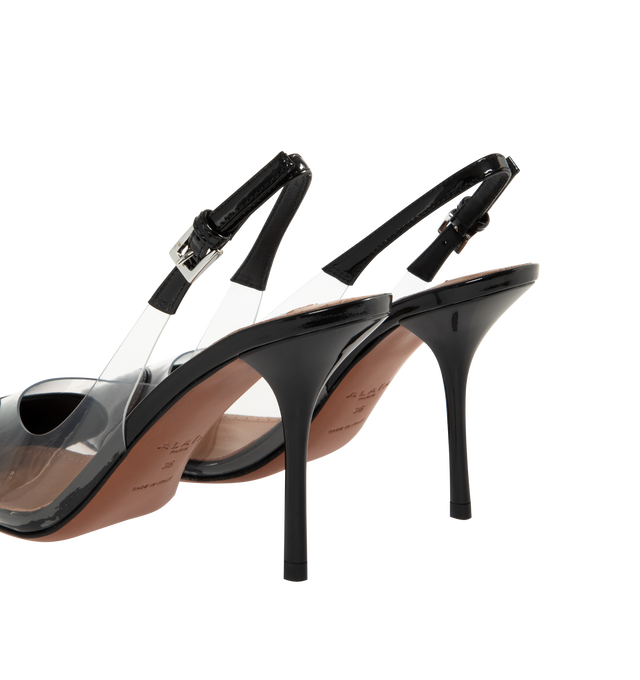 Image 3 of 4 - BLACK - Alaia Slingbacks Heart Shaped Slingbacks are a slip-on style with pointed toes, an adjustable buckle fastening, a heart-shaped panel at the toe, leather soles, a transparent back and 4 inch heels. 100% leather. 