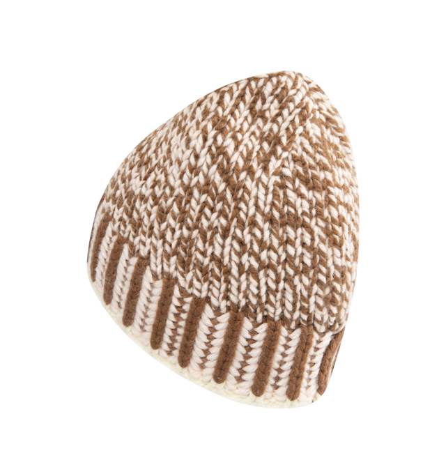 Image 2 of 2 - BROWN - MONCLER Moulin Wool Beanie featuring a responsibly sourced wool and acrylic blend, Moulin fully-fashioned stockinette rib knit and Gauge 1.5. 70% virgin wool, 30% acrylic. 