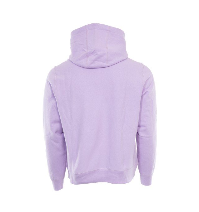Image 2 of 3 - PURPLE - NOAH Classic Hoodie featuring brushed-back fleece, kangaroo pocket, hood with drawstring, ribbed hem and cuffs and logo embroidery on pocket. 100% cotton. Made in Canada. 