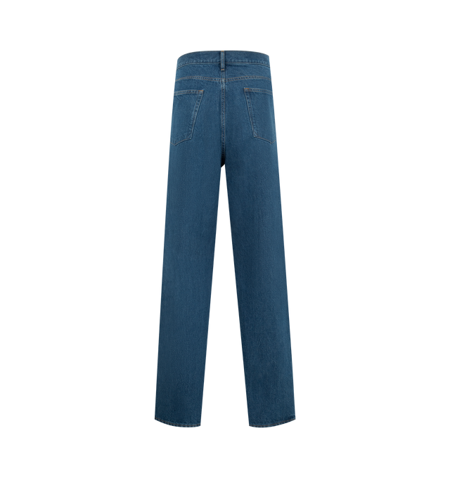 Image 2 of 3 - BLUE - JIL SANDER Denim Trousers 4 Treated featuring regular fit and tapered leg, zip fly and button closure, five pockets, back leather patch with embossed Jil Sander logo and cotton pocket lining. 100% cotton. Made in Italy. 
