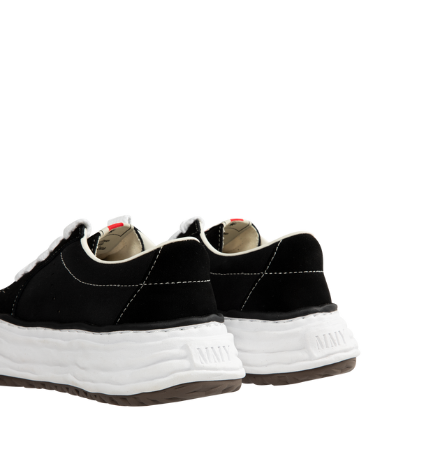 Image 3 of 5 - BLACK - Maison Mihara Yasuhiro Men's Eric Sneakers feature the brand's signature hand-sculpted OG sole, a mixed-material suede and canvas upper, and distinctive toe stitching for a bold contemporary look. Designed for the Spring/Summer 2026 collection, these designer low-top sneakers combine Maison Mihara Yasuhiro's experimental aesthetic with everyday comfort, while the handcrafted-inspired sole and intentional vintage detailing create a truly distinctive silhouette. Main Material: Cow Leath 