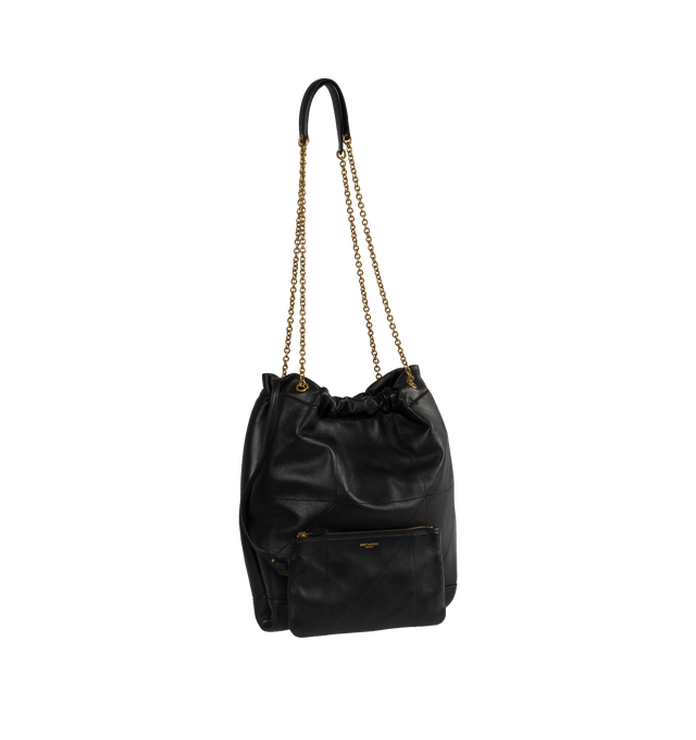 Image 2 of 3 - BLACK - SAINT LAURENT Jamie 4.3 Pochon Bag featuring drawstring chain, removable zip pouch, magnetic closure and cotton lining. 15" X 13" X 0.8". Lambskin. Made in Italy.  
