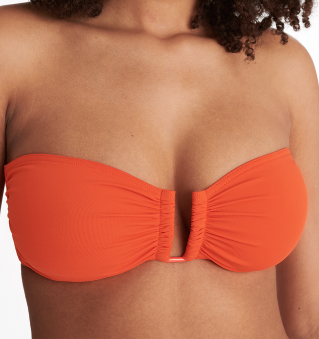 Image 6 of 6 - ORANGE - ERES Show Bandeau Bikini Top featuring bust shirring at front and sides, U-shaped metal link between cups, side stays and branded large back clasp. 84% Polyamid, 16% Spandex. Made in Italy. 