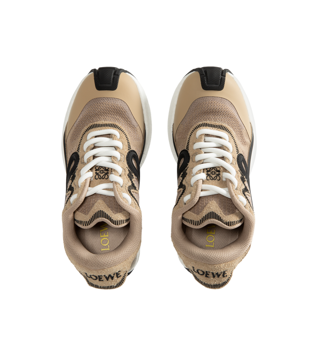 Image 5 of 5 - NEUTRAL - Loewe Women's Pogo Sneakers are crafted from technical knit and suede and feature a bold silhouette with a layered upper and textured two-piece sole. Designed with double laces, the signature L monogram at the side. Main Material: Technical Knit and Suede. Lining: Technical Fabric. Sole: Rubber. Heel Height: 4 cm. Made in Italy. 