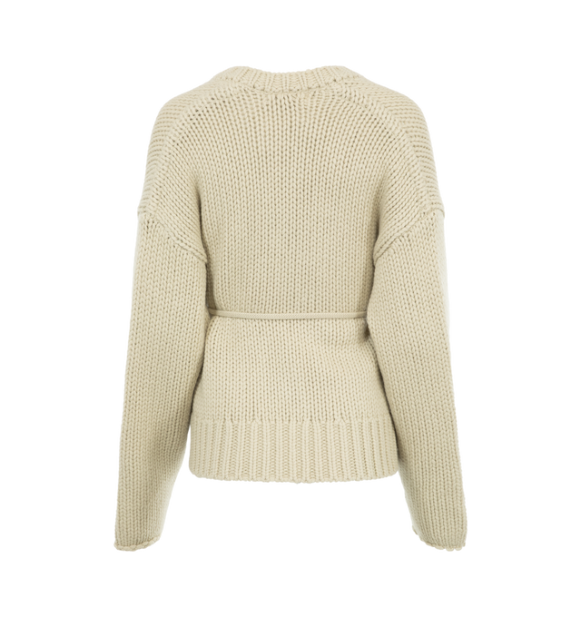 Image 2 of 2 - NEUTRAL - Extreme Cashmere Ginza is a chunky hand-knitted cashmere cardigan. the voluminous hand-knitted material keeps you warm and provides extra comfort. handcrafted from high-quality cashmere, the boxy open-front cardigan comes with a hand-knitted cord to close, like a belt. One size- suitable for xs  m bodies. 