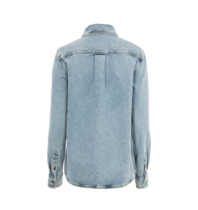 Image 2 of 3 - BLUE - TOTEME Petite Denim Shirt featuring buttoned placket and cuffs, chest pocket, collar and long sleeves. 100% organic cotton. 