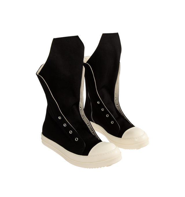 Image 2 of 5 - BLACK - Rick Owens DRKSHDW Boot Sneaks featuring round toe, eyelet embellishment, oversize tongue, internal logo patch, branded insole, calf-length, flat rubber sole and side zip fastening. Outer: 100% fabric. Sole: 100% rubber. 