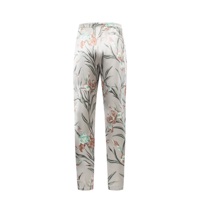 Image 2 of 3 - GREY - SAINT LAURENT Floral Satin Jogger featuring relaxed fit, low rise, elastic waist, faux fly, two side oicjets and two back welt pocket. 100% viscose.  