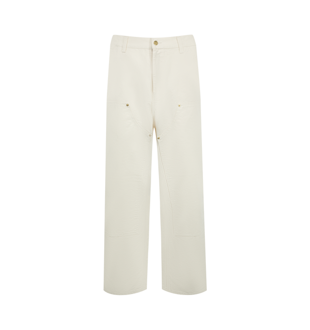 Image 1 of 3 - NEUTRAL - Carhartt WIP Double Knee Carpenter Pants are crafted in a heavyweight canvas material in a loose straight fit. Featuring a double-layer knees, zip fly with button closure, front slant pockets, tool pocket, back patch pockets and hammer loop. Material: 100% Organic Cotton 'Dearborn' Canvas, 12 oz. Made in Tunisia. 