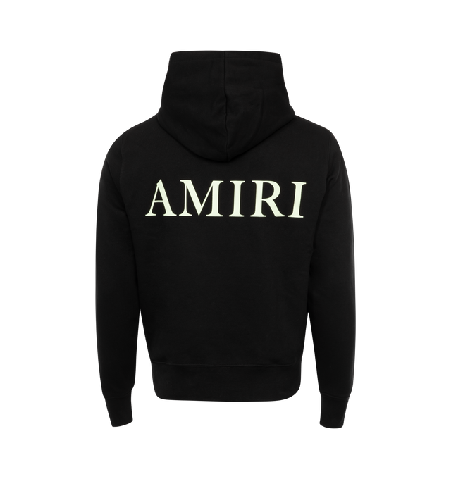 Image 2 of 2 - BLACK - AMIRI MA Logo Hoodie featuring logo at chest and back, drawstring hood, pouch pocket, long sleeves, banded cuffs and waist and pullover style. 100% cotton. Made in Italy. 