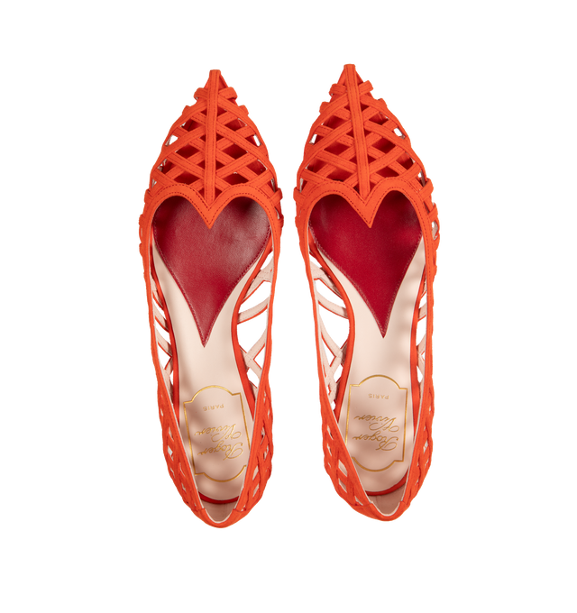 Image 4 of 4 - RED - ROGER VIVIER I Love Vivier Multistrap Ballerinas featuring suede upper, tapered toe, leather insole wit heart-shaped insert and leather outsole. 